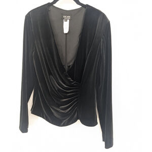 Xscape Vintage Blouse Womens 12 Black Velvet Ruched Faux Wrap‎ Top Whimsigoth